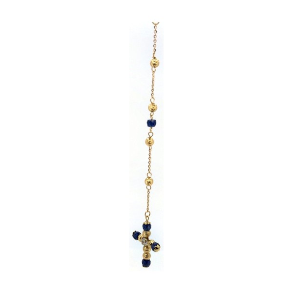 Cadena rosario azul de oro 18k 70 cm